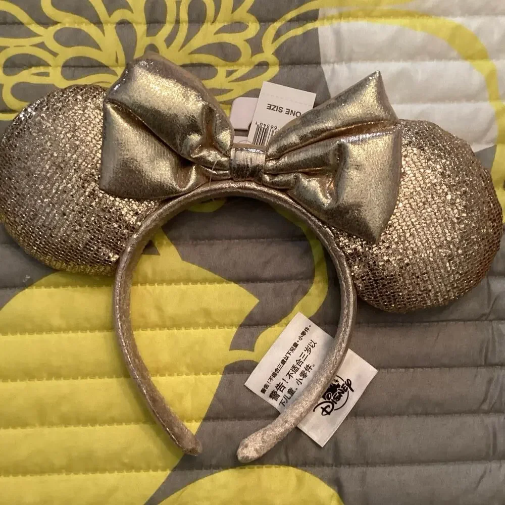 NWT Disney Parks Gold Champagne Sparkle Minnie Mouse Ears Headband